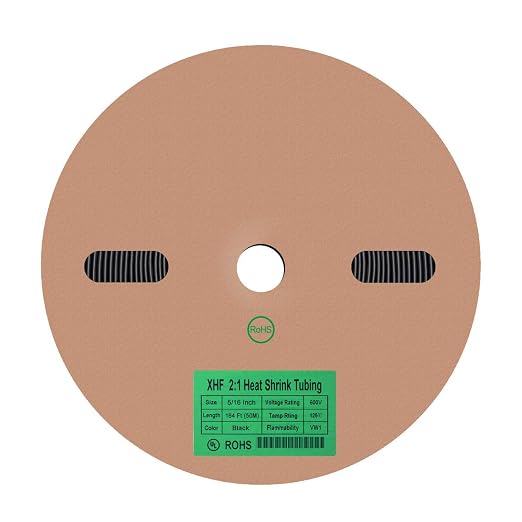 XHF UL Listed 164 FT 5/16" Heat Shrink Tubing Roll 2:1,Electrical Industrial Shrink Tube for Wire Insulation Black
