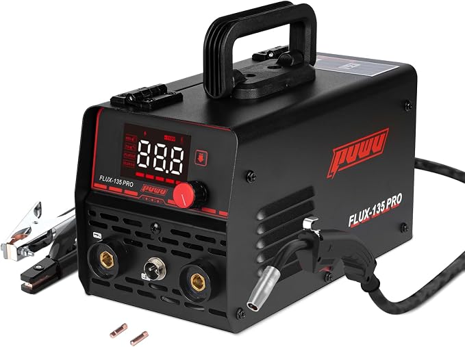 FLUX 135A 110V MIG Welder, 3-in-1 IGBT Inverter for Flux Core/Lift TIG/Stick with LED Display, Arc Force, VRD, Hot Start & Thermal Protection