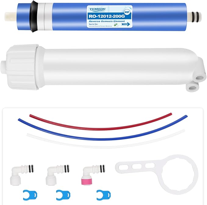 2012-200GPD Reverse Osmosis Membrane with RO Membrane Housing,Wrench,1/4" Quick-Connect Fittings,Check Valve and Water Pipe Replacement for Replacement Under Sink Home RO Water Filter System