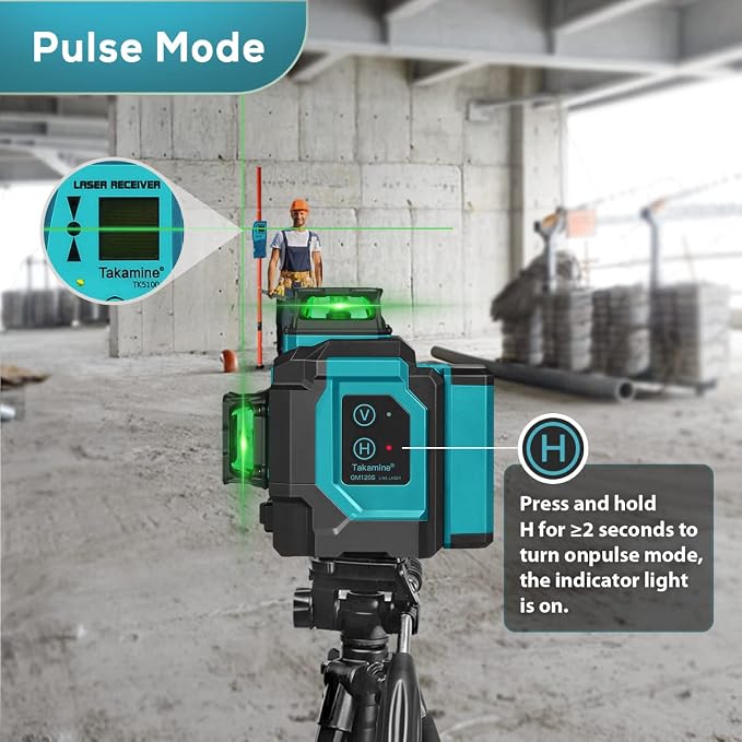 Takamine 3x360° 12 Lines Self Leveling Green Laser Level, 3D Cross Line for Construction/Picture Hanging with Remote Controller, Magnetic Rotating Stand and Hard Case