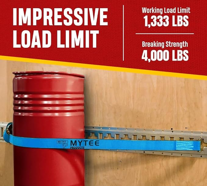 Mytee Products (50 Pack 2'' x 20' E Track Straps w/Spring E-Fittings - Blue Ratchet Etrack Straps w/Heavy Duty 4000 lbs Breaking Strength for Enclosed Trailers, Trucks & Vans