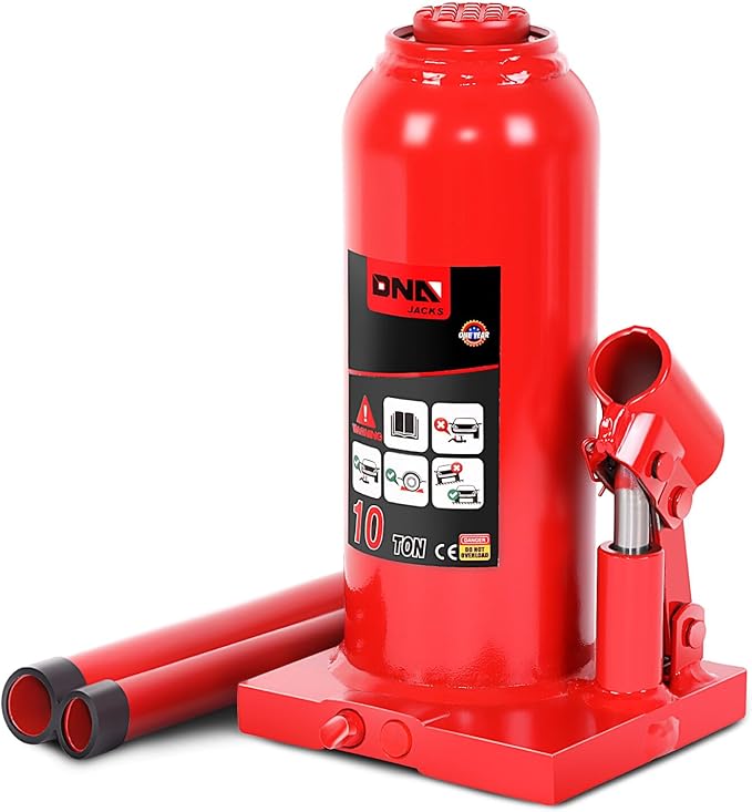 DNA Motoring 10 tons / 20000 lbs Lifting Automotive Welded Hydraulic Bottle Jack for Repair Vehicle, Pickup, Truck, w/Manual Handle, Red,TOOLS-00359