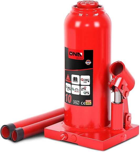 DNA Motoring 10 tons / 20000 lbs Lifting Automotive Welded Hydraulic Bottle Jack for Repair Vehicle, Pickup, Truck, w/Manual Handle, Red,TOOLS-00359