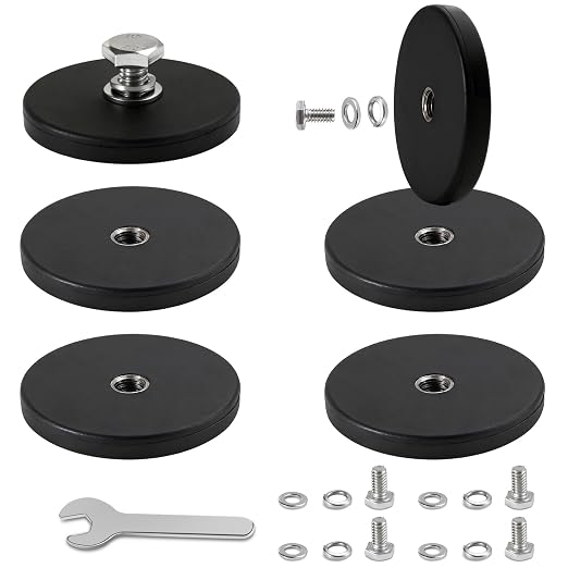 DIYMAG 1/4 inch Rubber Coated Anti-Scratch Mounting Magnet for Camera, Adhesive Power 30LBS 6Pcks Magnets Based with Strong Magnetic License Plate Hold The Base for Light Bar and Mirror