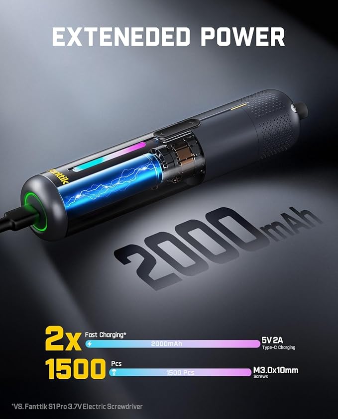 Fanttik S2 Pro Max Electric Screwdriver, Cordless Screwdriver Set, 7 Torque Settings, 0.5 to 6N.m, 16 Magnetic Bits, 1/4''Hex Shank, with Separate 90° Angle Adapter for Tight Space and Household DIY