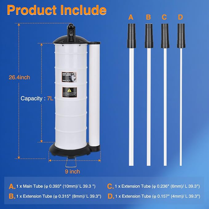 GOOACC Oil Extractor Pump for Oil Change Vacuum Pump 7L Manual Fluid Extractor Tools Kit with 4 Tubes and Storage Hole Oil Suction Pump Extractor for Automotive Boats Fluid Vacuum Evacuation Transfer