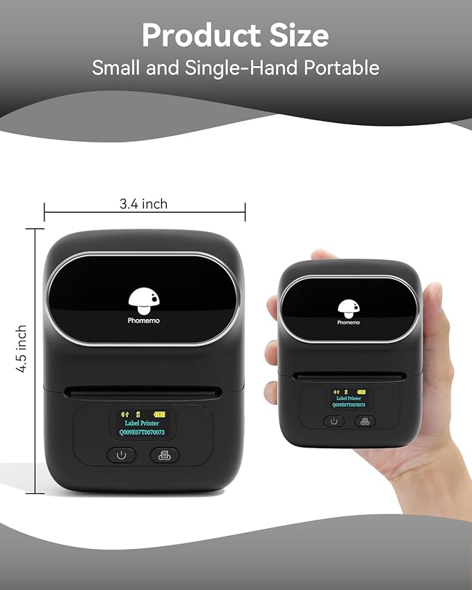 Phomemo Label Printer M110- Upgraded Address Label Maker Bluetooth Barcode Printer No Ink Portable for Small Business, Address, Office, Home for Phone; for PC/Mac(USB), with 100 Labels, Ebony Black