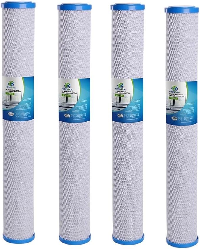 CFS – 20" x 2.5" CTO Carbon Block Water Filter Cartridges Compatible with 155597-43 C1-20 Models – 5 Micron Replacement Filter – Removes Bad Taste & Odor – Whole House Filter – 4 Pack