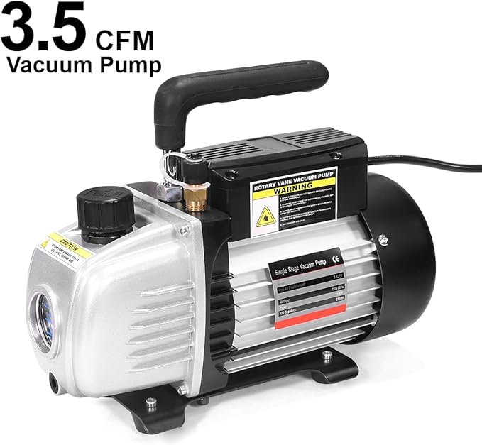 XtremepowerUS 3.5CFM 1/4HP HVAC Vacuum Pump R134a R12 R22 R410a A/C Refrigeration Set AC Manifold Gauge R134 Can Tap Carrying Tote