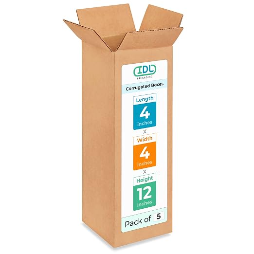 Tall Moving & Shipping Boxes 4 x 4 x 12 inches (5-Pack) - Extra Strength 200 lb vs Regular - USA-Made Corrugated Moving Boxes for USPS/UPS/FEDEX - Box for Packaging, Moving, Shipping by IDL Packaging