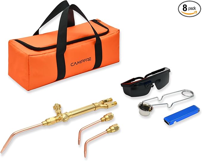 CAMPFIRE Light Duty Oxy Acetylene Torch Kit With V-Series "J" +3 Welding Tips, Welding Brazing Torch Kit Durable Brass Construction