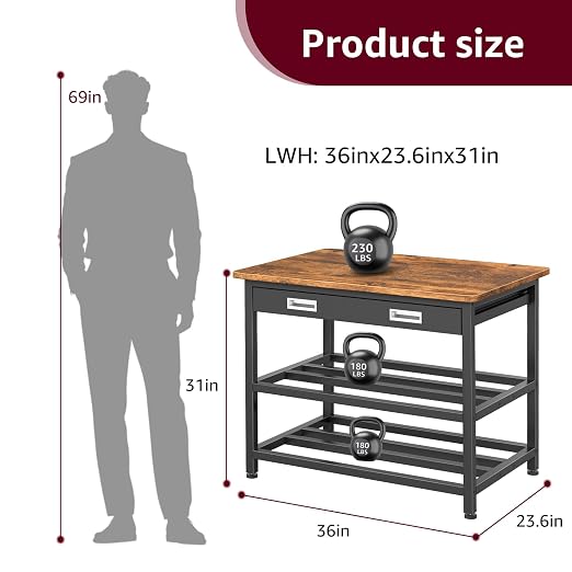 Heavy Duty 3D Printer Stand with Storage, 3D Printer Table with Metal Drawer,Sturdy 3-Tier Metal 3 D Printing Desk for 3 D Printers,Brown
