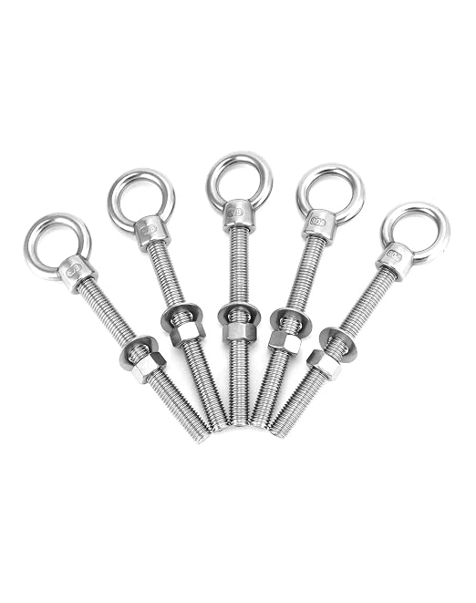QWORK Threaded Eyebolts, 5 Pack 5/8" x 6" Long Stainless Steel Marine Grade Shoulder Eye Bolt