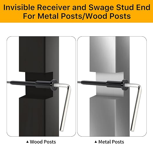 50 Pack 1/8" Black T316 Stainless Steel Invisible Cable Railing Kit，Swage Stud End for Deck, Stair, Wood & Metal Posts ，Black Cable Railing Hardware