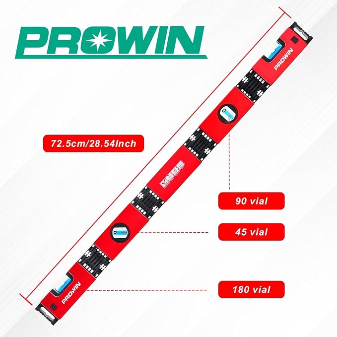 Prowin 28-Inch Multi-Function Foldable Level Tool, Magnetic Foldable Ruler with 45°/90°/180° Vials, Compact and Precise Angle Measuring Tool for Woodworking, Construction, DIY Projects Gifts for Men