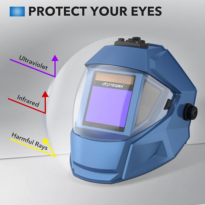 TRQWH Panoramic View Welding Helmet Auto Darkening Welding Hood True Color 4 Arc Sensor Welding Mask Large Viewing 3.94" x 3.15" Wide Shade 4/5-9/9-13 Weld Helmet for TIG MIG ARC Weld (Blue)