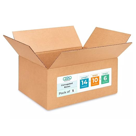 Medium Moving & Shipping Boxes 14 x 10 x 6 inches (5-Pack) - Extra Strength 200 lb vs Regular - USA-Made Corrugated Strong Cardboard Boxes - Packing Box - Shipping Box by IDL Packaging