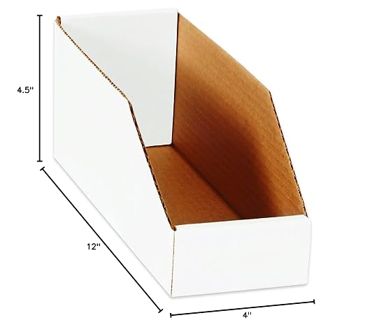 Box USA Cardboard Storage Bins, Open Top Bin Box, 4L x 12W x 4.5H 50-Pack | Medium for Inventory, Organization, Parts, Garage, Oyster White