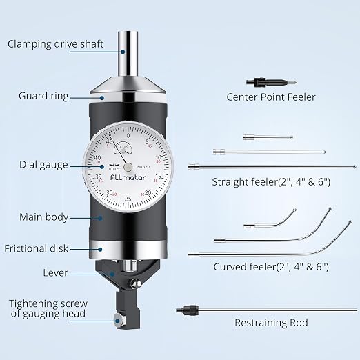 Coaxial Centering Indicator 0-0.15"/0.0005" Resolution,Co-Ax Dial Test Indicator with 6 Feelers,3/8" Shank,for CNC Mill,Lathe,Boring Machine Center Alignment