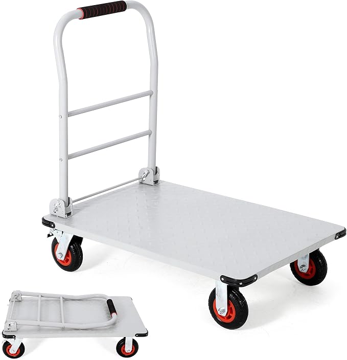 Heavy Duty Platform Truck Cart, 36"X24" Flatbed Cart Folding Hand Trucks, 2000Lbs, 6" Swivel Brake Casters, Foldable Folding Dolly for Warehouse Garage Moving