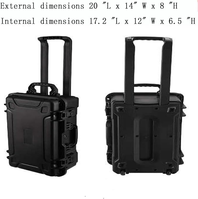 20" L x 13" W x 8" H Large Hard Case with Foam, Portable Rolling Hard Case with Wheels, Waterproof Shockproof Dustproof, Suitable for Cameras, Lenses, Camcorder, Instrument, Telescopes