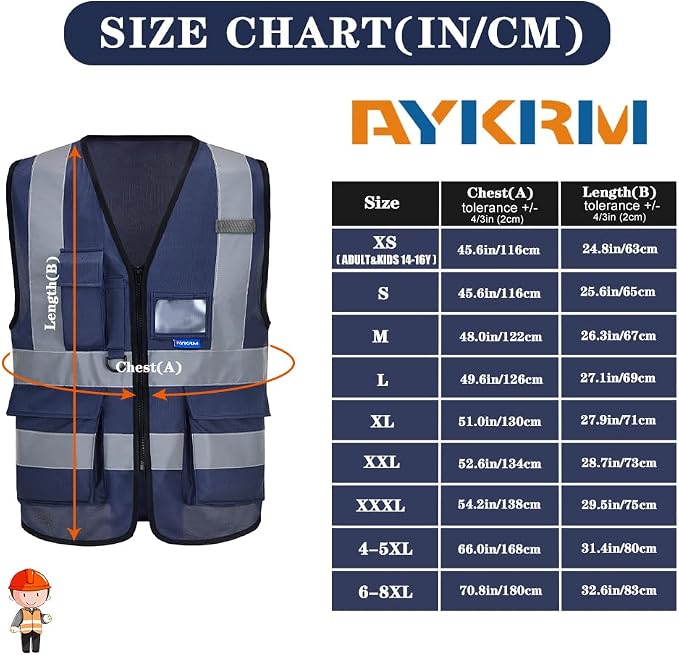 A-SAFETY navy blue work vest | Navy 3XL Polyester work vest with reflective strips, mic tabs and 7 pockets for safety supervision; available in 21 colors.