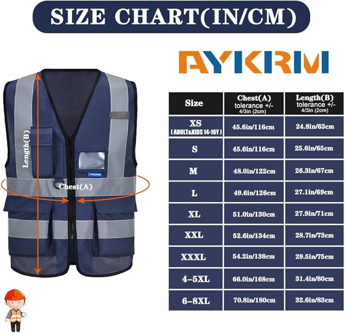 safety vest for women navy blue | Navy L safety vest with reinforced pockets, clear ID holder and mic tabs for safety supervision and warehouse logistics.