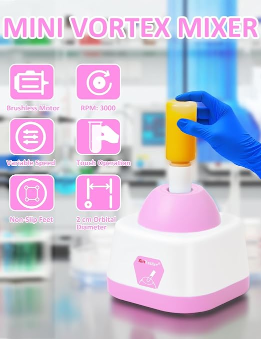 Xin Tester Lab Mini Vortex Mixer, 100ml DIY Model Paint Shaker Nail Polish Mixer Machine 3000RPM, Eyelash Adhesives Pigment Tattoo Ink Mixing with 120pcs Balls - Pink