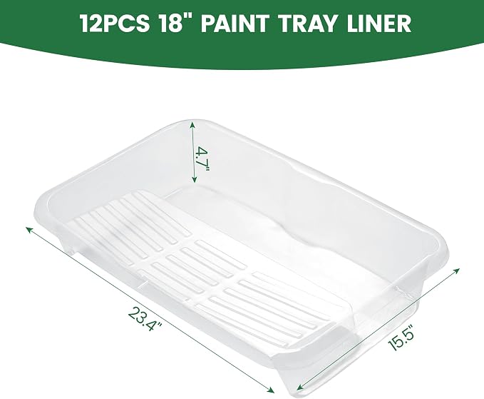 VOOMEY 12-Pack Paint Tray Liners 18 Inch, Disposable Paint Roller Tray Liners for 18” Paint Trays, Deep-Well Paint Pan Liners, Easy Clean & Quick Color Change(Compatible with 18 Inch Paint Trays Only)