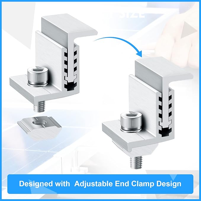Zhengmy 10 Solar Panel End Clamp Mounting Z Bracket Mid Clamps Aluminum Rail End Clamps Clips Adjustable Panels Grounding Gutter Kit for Pv Mounting System Install Hardware Fasteners Accessory