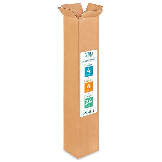 Tall Moving & Shipping Boxes 4 x 4 x 24 inches (5-Pack) - Extra Strength 200 lb vs Regular - USA-Made Corrugated Moving Boxes - Packing Box for Shipping by IDL Packaging