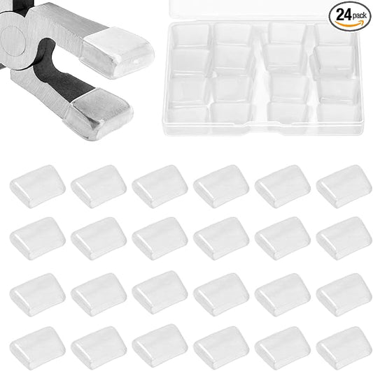 SPEEDWOX 24PCS Replacement Rubber Tips Kit for 6 Inch Standard Glass Running Pliers Curved Jaws Tips Key Fob Pliers Hardware Install and Stained Glass Work Supplies and Tools, 12 Pairs Transparent