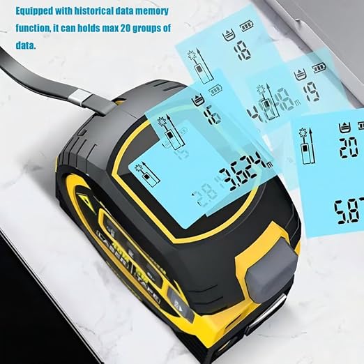Tape Measure 3-in-1 Tape Measure - Digital Measuring Tape with Data Storage Function Vertical Crosshair Rangefinder, LCD Display, 16Ft Tape,60M/197Ft Rangefinder,Yellow:60M.