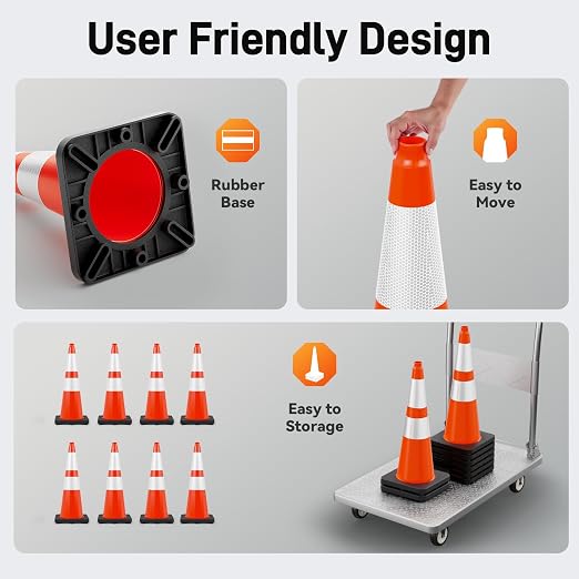 HiGiant 28 Inch Traffic Cones 6 Pack, Orange Safety Cone with Weighted Base, High-Visibility and Impact-Resistant, for Parking, Road Construction, Drivers Training, Driveway