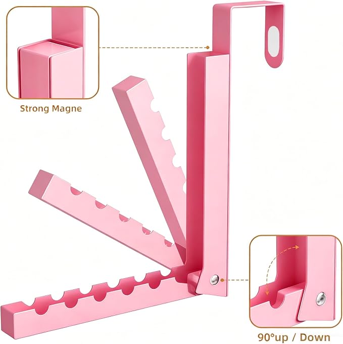 2 Pack Pink Over The Door Hooks, Cute Over The Door Hanger, Folding Over The Door Drying Rack for Laundry,Foldable Over The Door Clothes Hanger,Small Clothes Drying Rack for Dorm Portable