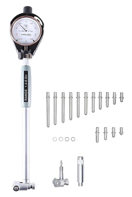 Accusize Industrial Tools Dial Bore Gauge Set, 1.4-6 inch Measuring Range, 0.0005'' Graduation Interval, Ee20-1406 | 0-0.25" Dial Range, AGD Group 2, Carbide-Tipped Contacts, 15 Anvils, 4 Spacers, Fitted Case, EE20-1406