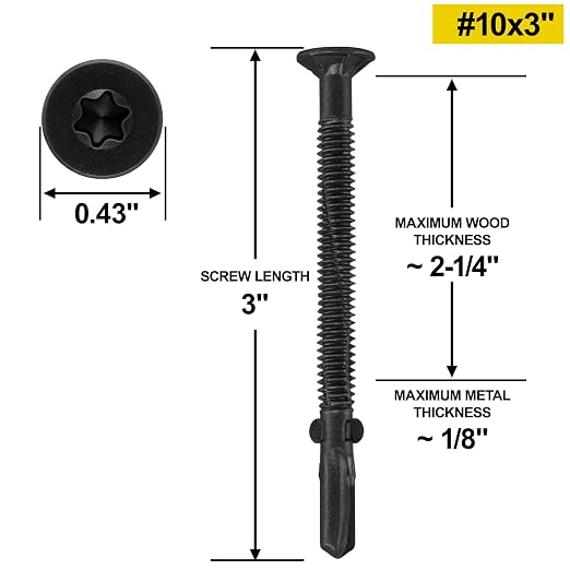 FMhotu #10 x 3 Trailer Deck Screws, Self-Tapping Sheet Wood Metal Screw, 124Pcs T25 Star Bits Reamer Tek Screws for Trailers, for Attaching Wood to Steel(Black)