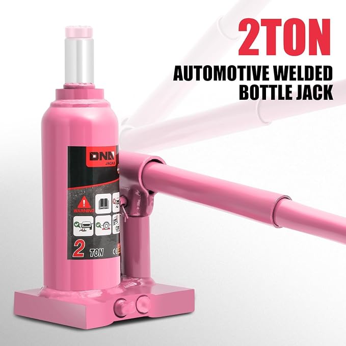 DNA Motoring 2 tons / 4409 lbs Lifting Automotive Welded Hydraulic Bottle Jack for Repair Vehicle, Pickup, Truck, w/Manual Handle, Pink, TOOLS-00346-PK