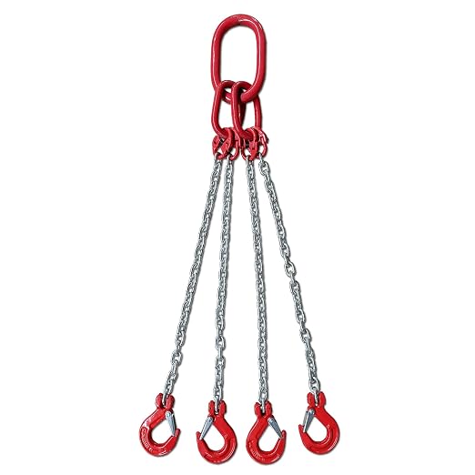 Chain Sling 1/4Inch X 5 Ft 6620lb 4Leg with Sling Hooks and Adjusters Grade 80Alloy Steel Engine Chain Hoist Lifts【4Leg 3Ton】