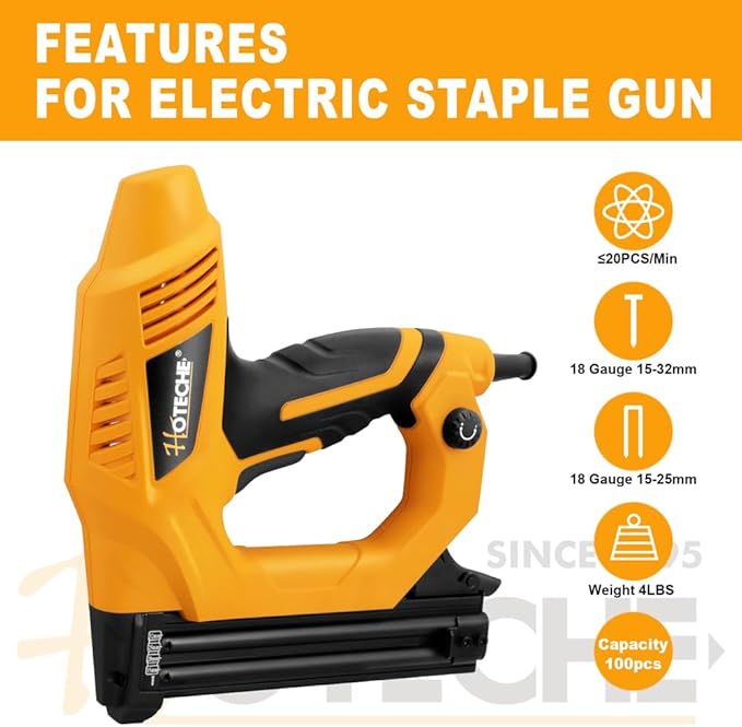 Hoteche 18GA 2-in-1 Electric Brad Nailer/Stapler 19/32-Inch to 1-1/4 Inch Staple Gun Power Adjustable Nail Gun with 2000Pcs Brad Nails& Staples for Home Upholstery and Woodworking