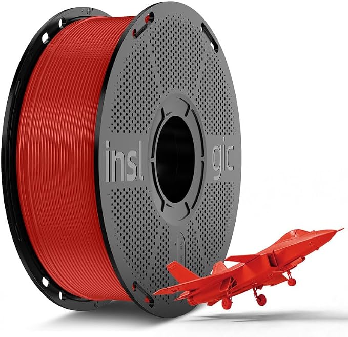 Inslogic Pre-Dried PLA Pro 3D Printer Filament, Strong & Tough PLA Pro Filament 1.75mm ±0.02mm, Reusable Spool, Compatible with Bambu and More FDM Printers, 1kg (Red)