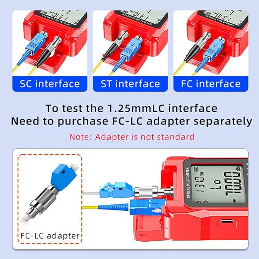 Fiber Optic Cable Tester Portable Optical Fiber Power Meter FC/SC/ST Universal Interface Integrated OPM, VFL, and RJ45 Functions (OPM-VFL-2)