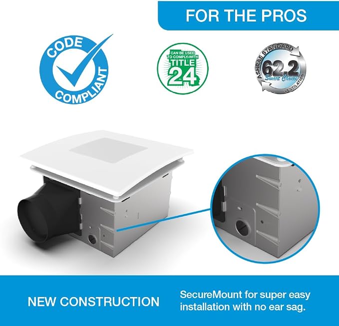 Bathroom Exhaust Fan with 5-CCT Dimmable LED Light, 110 CFM, Quiet 1.2 Sones, Retrofit No-Screw Roomside Installation, Energy Star, BEL110