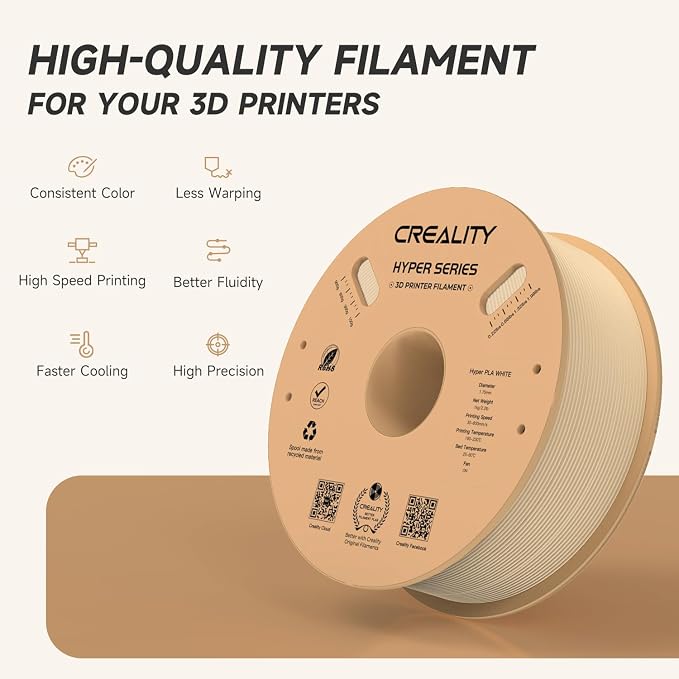 Official CREALITY Hyper PLA Filament 1.75mm, High Speed PLA 30-600mm/s Rapid 3D Printer Filament, Dimensional Accuracy +/-0.02mm, Stronger Toughness, Fit Most FDM 3D Printers，1KG(2.2lbs) Spool Skin