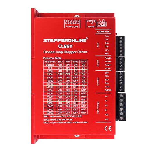 STEPPERONLINE Closed Loop Stepper Motor 1 Axis CNC KIT 12.00Nm/1699.34oz.in 6.0A Nema 34 Motor with 1.5 Meter Cables & 0-8.5A 20-80VAC/30-110VDC Driver CL86Y-V20