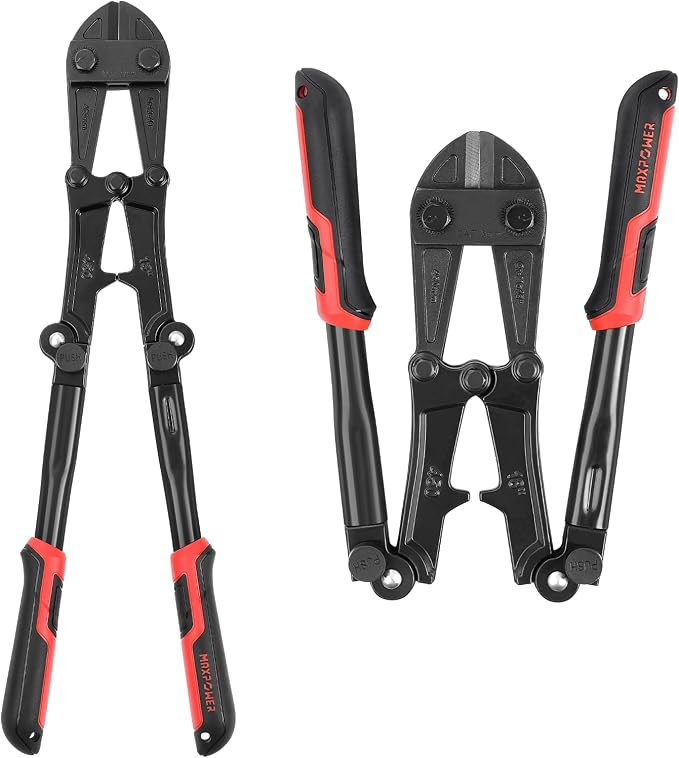 MAXPOWER 18-inch Folding Bolt Cutters, Foldable Bolt Cutter with Soft Grip Ergonomic Non-Slip Handle, Heavy Duty Bolt Chain Padlock Wire Cutting Tool