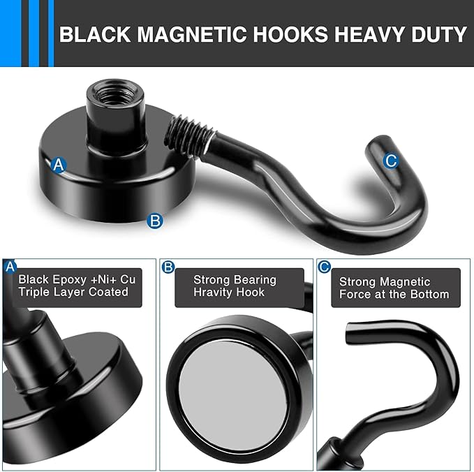 LOVIMAG Magnetic Hooks, Cruise Essentials 2026, 12 Pack-30LBS | Heavy Duty Strong Magnet Hook for Cruise Cabin, Refrigerator Fridge, Ship, Classroom, Kitchen Grills, Black