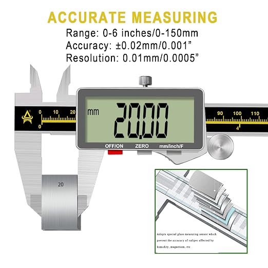 Digital Caliper,ACEMETER 0-6" Vernier Calipers Measuring Tool-Electronic Micrometer with Large LCD Screen,Metal Metric Measure Caliper for Engineer Carpenter,Auto-Off Feature,Inch/Fraction/Millimeter