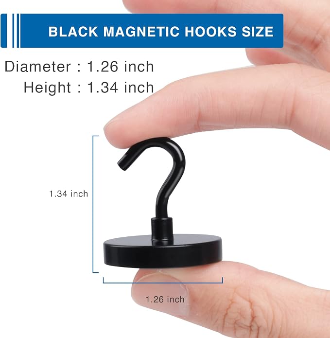 LOVIMAG Magnetic Hooks Heavy Duty, 130LBS, 4 Pack | Magnet with Hook for Cruise Cabins, Classroom, Kitchen Essentials, Door Decoration, Refrigerator, Black