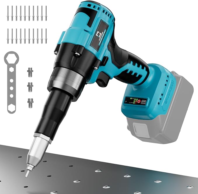 Cerycose Rivet Gun Compatible with Makita 18V Battery,Tool Only Cordless Riveters Tool,Brushless Rivet with 3 Size(1/8", 5/32", 3/16") Aluminum Rivets & LED Light for Construction